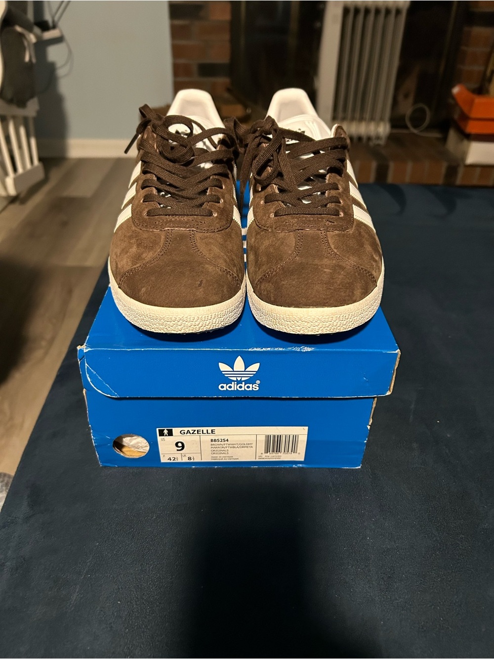 adidas Brown Suede Gazelle Sneakers with White Stripes